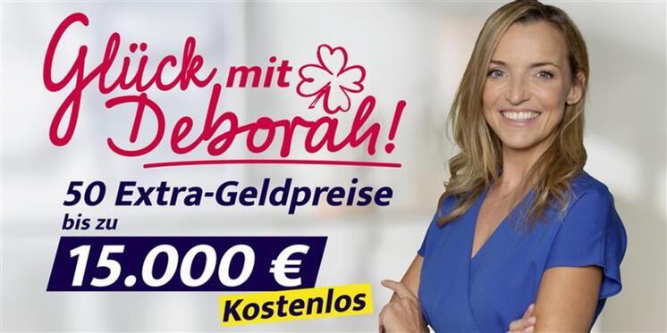 Unsere Glücksfee Deborah Müller bringt Ihnen als Kunden großartige Chancen auf hohe Geldgewinne bis 15.000 Euro!