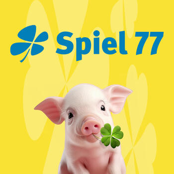 Spiel 77 Sonderauslosung am 01. und 04.07.2026: 3 × 777.777 Euro und 300 × 7.777 Euro, mit Glücksschwein und Kleeblättern.
